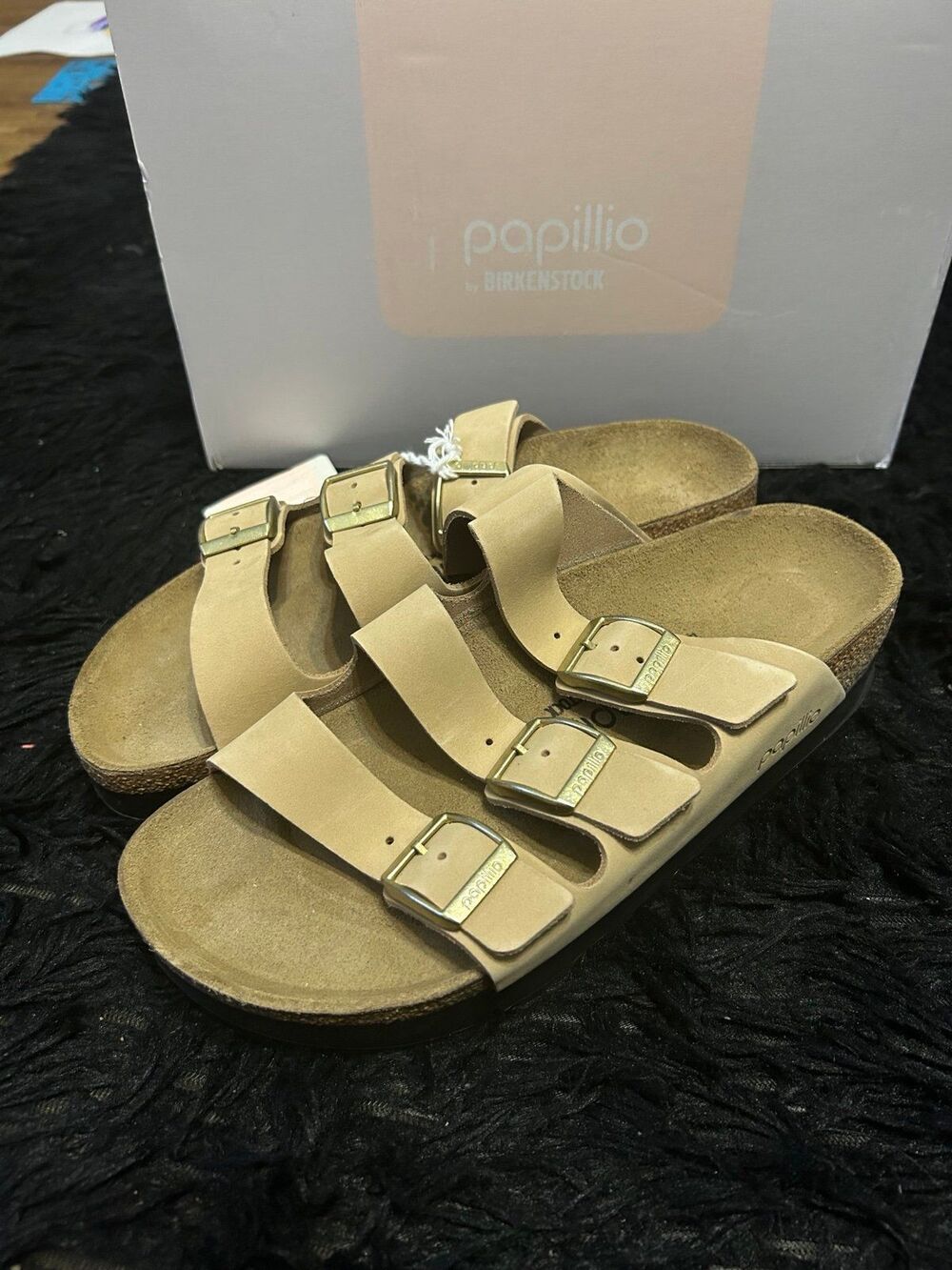PAPILLIO by BIRKENSTOCK Florida sandcastle leather platform sandals slippers 39